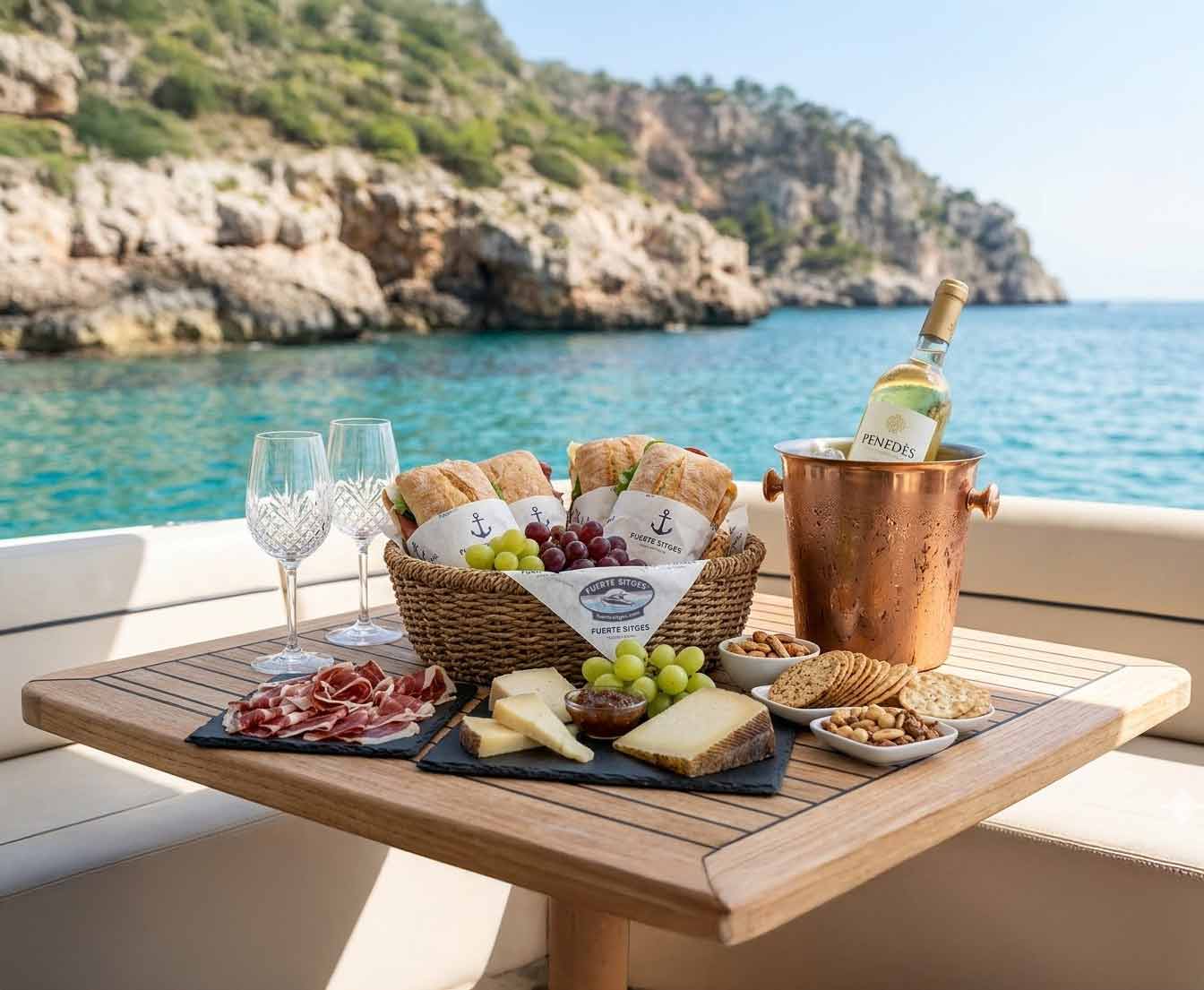alquiler de barcos para paseo por sitges con picnic garraf