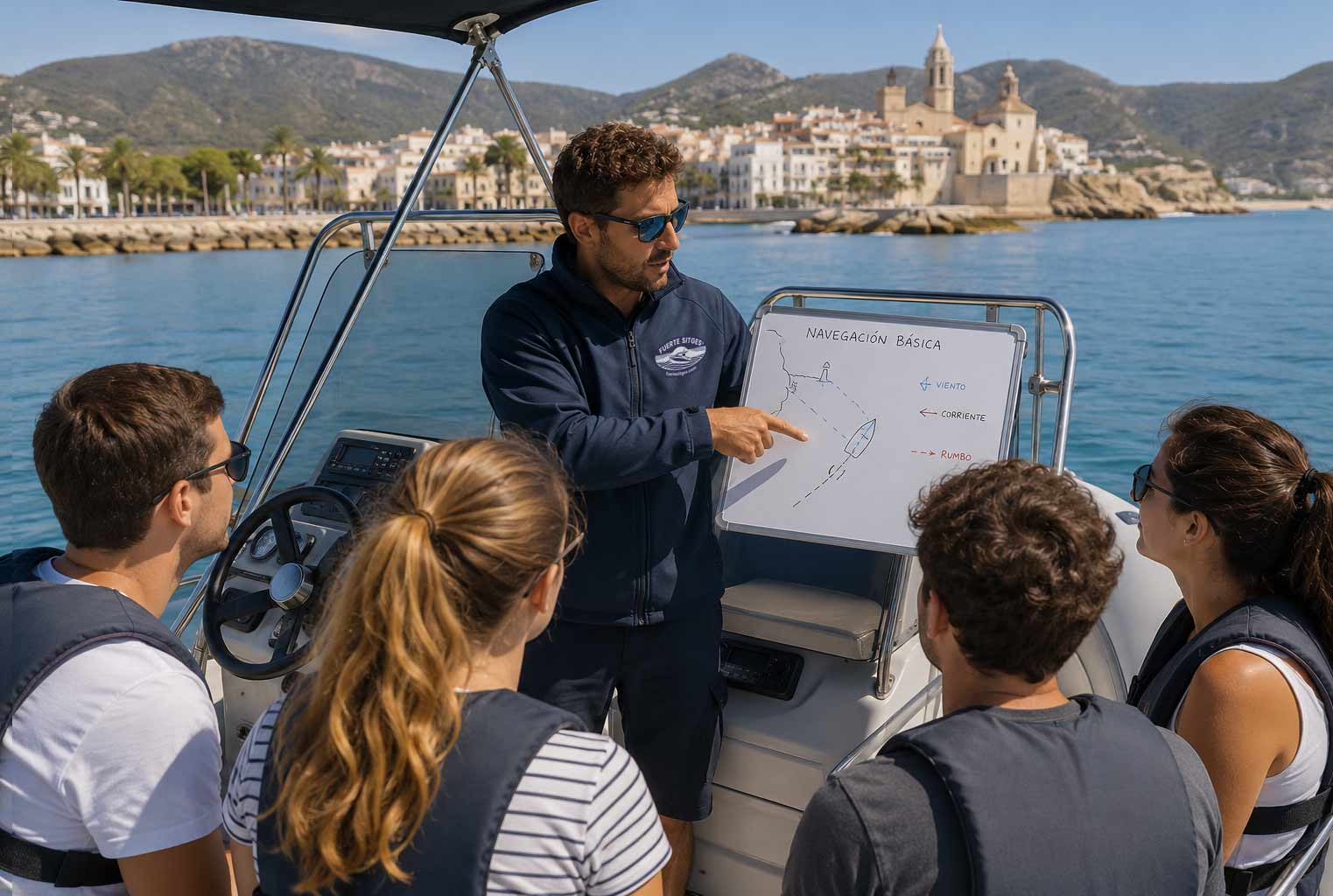 Patrón dando una clase para obtener la licencia de navegación en Sitges